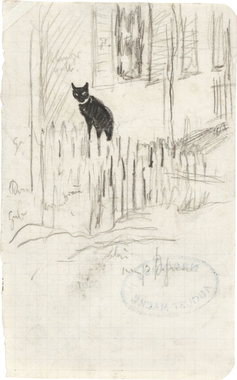This picture shows the following artwork: August Macke. ”Schwarzer Kater auf Zaun”. 1909.