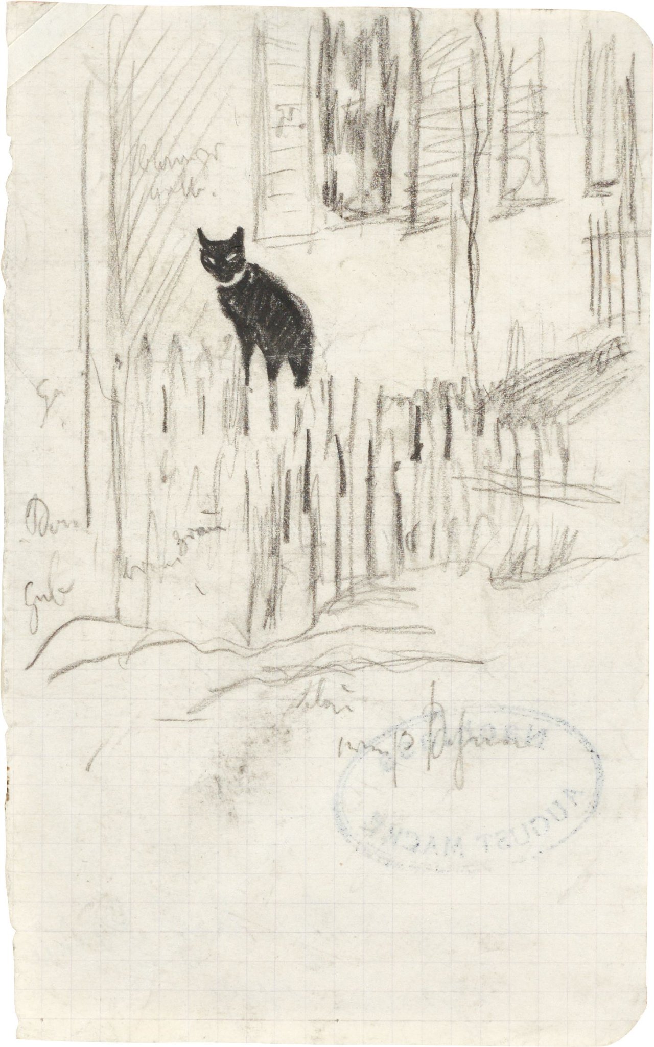 This picture shows the following artwork: August Macke. ”Schwarzer Kater auf Zaun”. 1909.