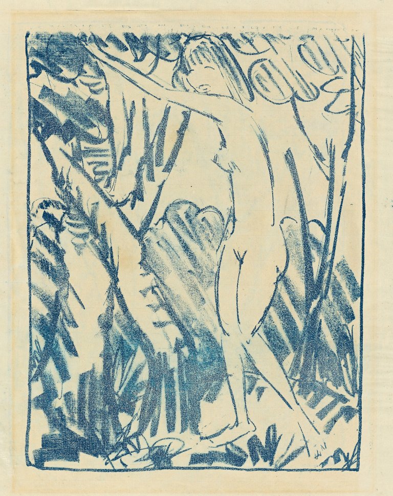 This picture shows the following artwork: Otto Mueller. "Zwischen Bäumen stehendes Mädchen". 1924-27.