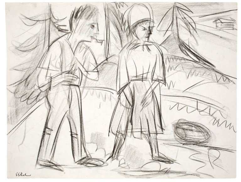 This picture shows the following artwork: Ernst Ludwig Kirchner. Stehende Bauern. Circa 1920/22.