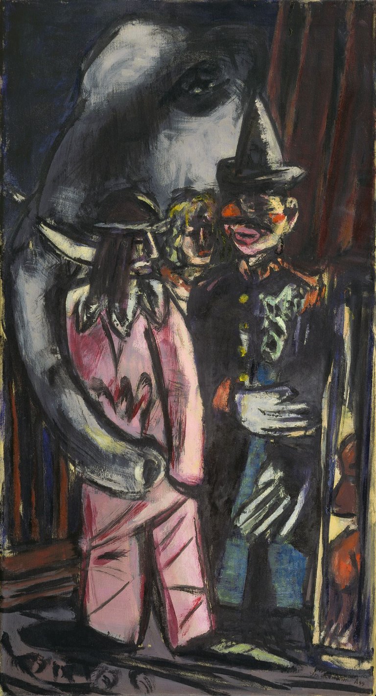 This picture shows the following artwork: Max Beckmann. „Elefant und Clown im Stall“. 1944.