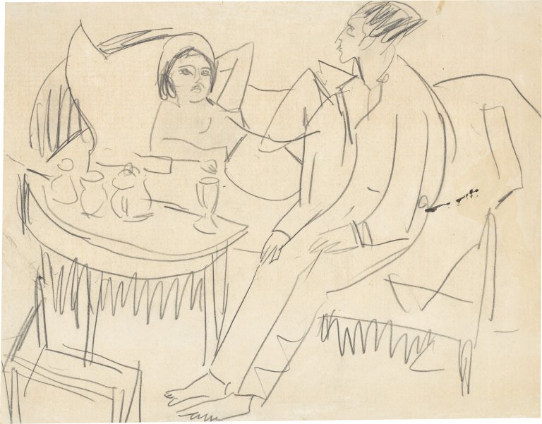This picture shows the following artwork: Ernst Ludwig Kirchner. ”Unterhaltung”. 1910.