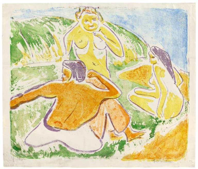 This picture shows the following artwork: Ernst Ludwig Kirchner. „Picknick der Badenden“. 1909.