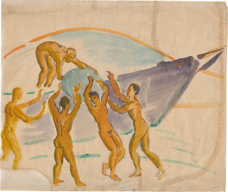 This picture shows the following artwork: August Macke. ”Jünglinge mit Kugel”. 1912.