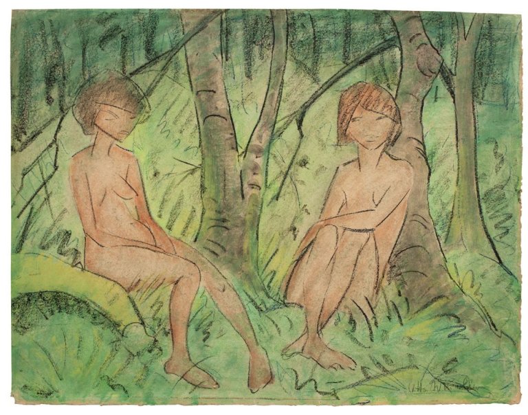 This picture shows the following artwork: Otto Mueller. „Zwei Mädchen im Wald“. Circa 1925.