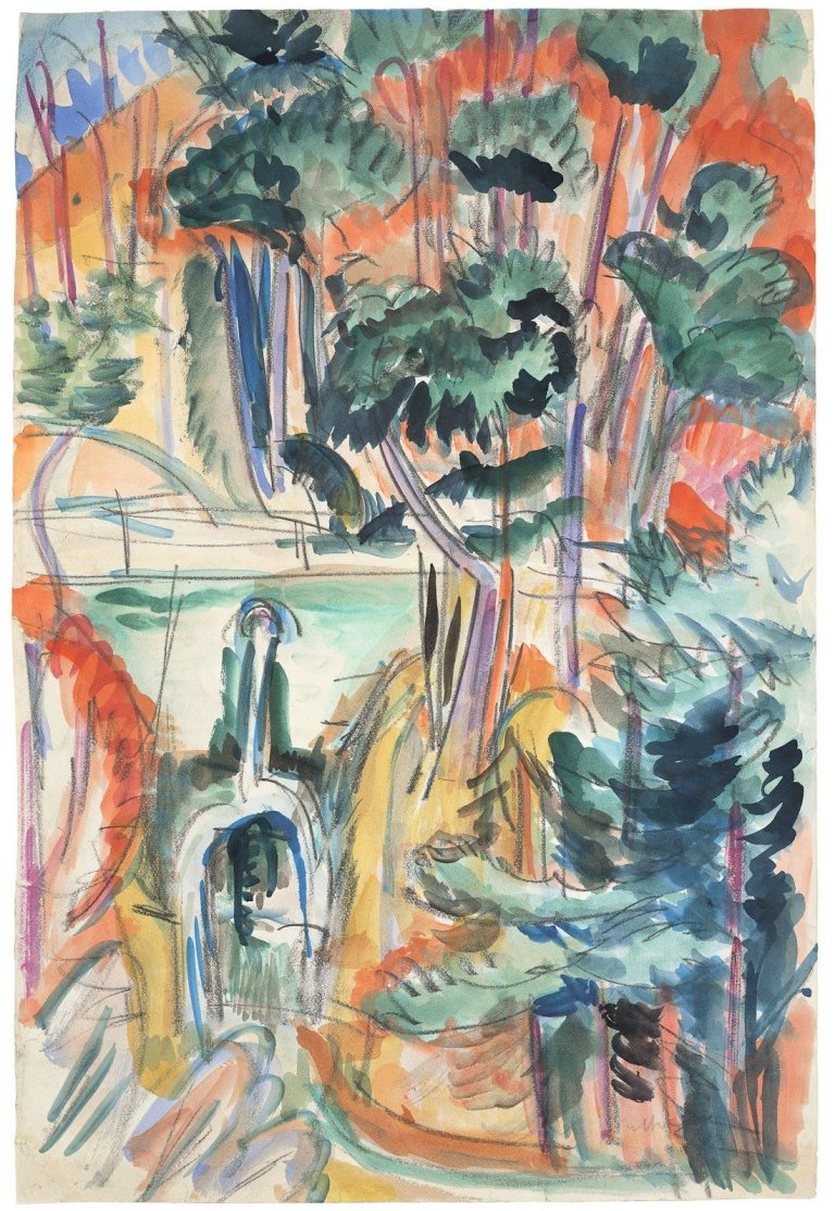 This picture shows the following artwork: Ernst Ludwig Kirchner. Taunuslandschaft mit Brücke. 1916.