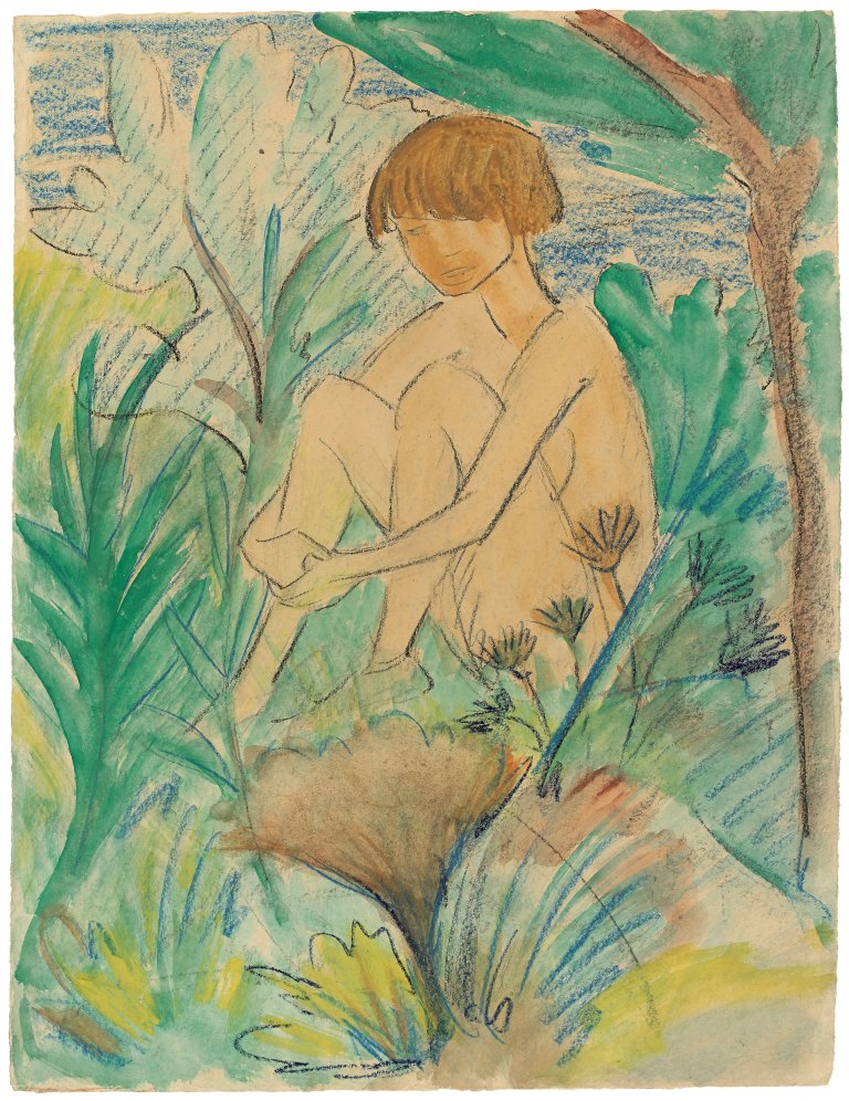 This picture shows the following artwork: Otto Mueller. ”Im Gras sitzendes Mädchen”. Circa 1925.