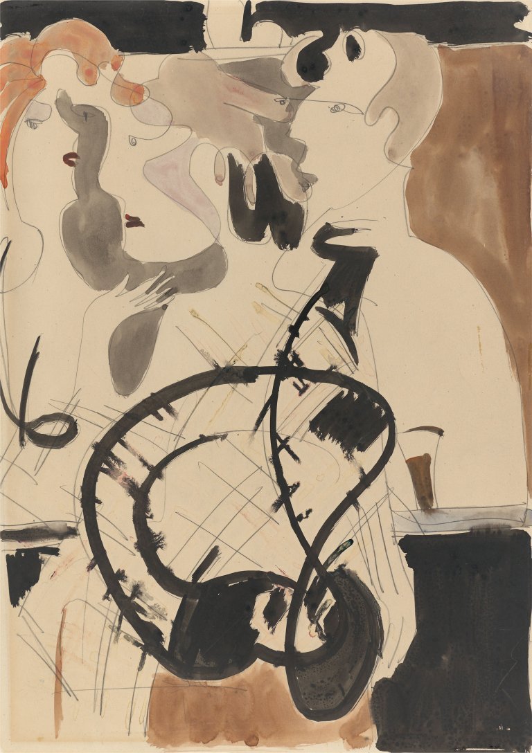 This picture shows the following artwork: Ernst Ludwig Kirchner. Coffeehouse scene. 1930.