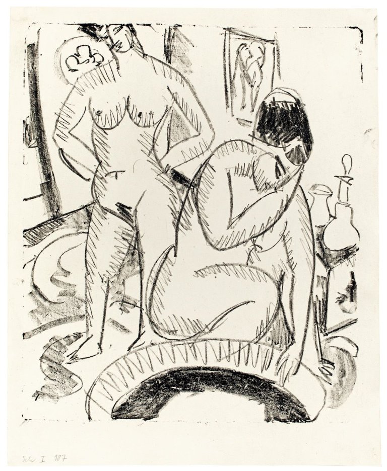 This picture shows the following artwork: Ernst Ludwig Kirchner. „Zwei Badende an einem Tub“. 1911.