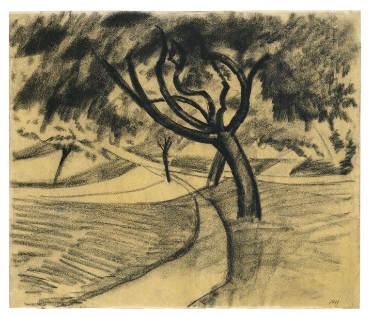 This picture shows the following artwork: August Macke. „Baum und Felder“. 1911.