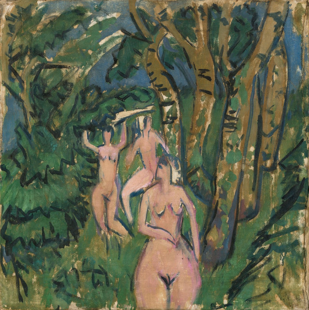 This picture shows the following artwork: Ernst Ludwig Kirchner. „Akte im Wald“ (Fehmarn). 1912.