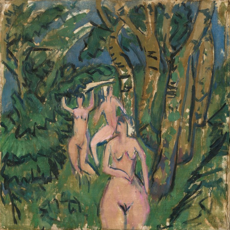 This picture shows the following artwork: Ernst Ludwig Kirchner. „Akte im Wald“ (Fehmarn). 1912.