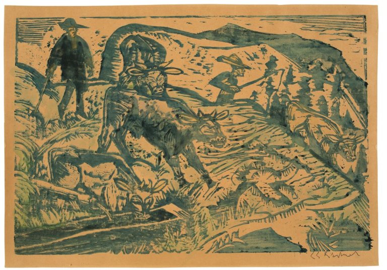 This picture shows the following artwork: Ernst Ludwig Kirchner. „Kühe und Hirten“. 1917.