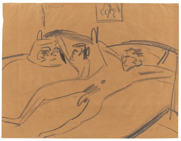 This picture shows the following artwork: Ernst Ludwig Kirchner. Reclining nude. 1908.