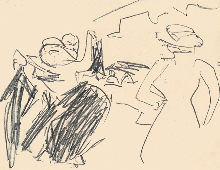 This picture shows the following artwork: Ernst Ludwig Kirchner. Tanzendes Paar mit Zuschauerin. Circa 1910.