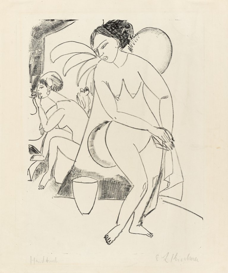 This picture shows the following artwork: Ernst Ludwig Kirchner. ”Nackte Mädchen im Atelier”. 1911.