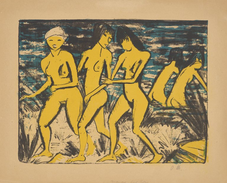 This picture shows the following artwork: Otto Mueller. ”Fünf gelbe Akte am Wasser”. 1921.