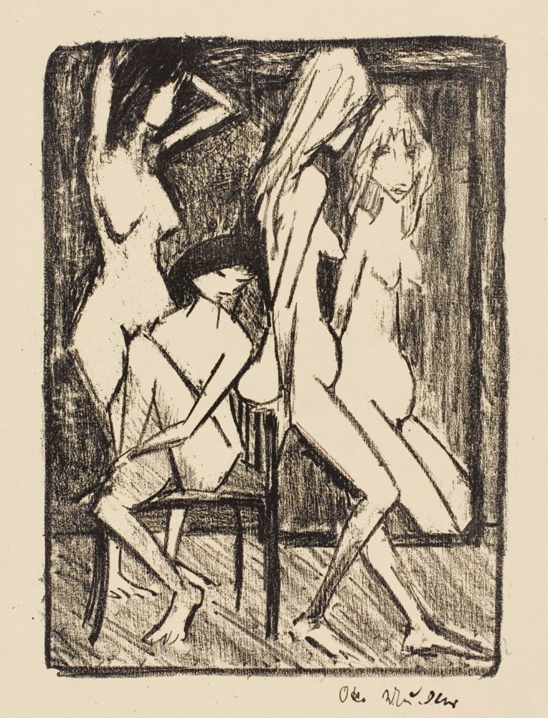 This picture shows the following artwork: Otto Mueller. „Drei Mädchen vor dem Spiegel“. Um 1922.