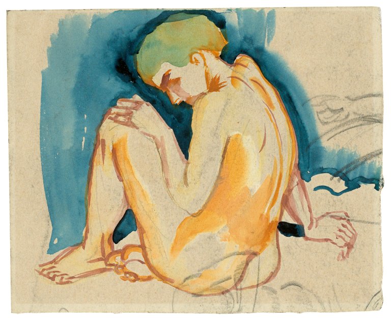 This picture shows the following artwork: August Macke. "Sitzender Akt vom Rücken". 1911.