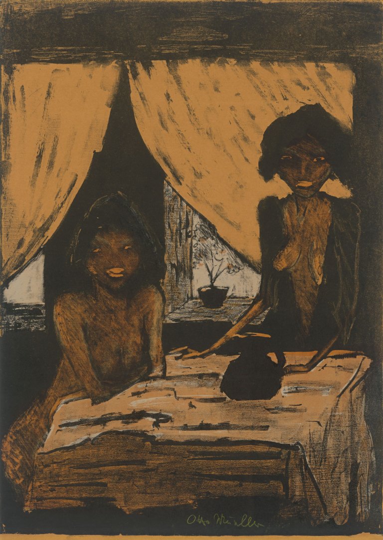 This picture shows the following artwork: Otto Mueller. ”Zwei Zigeunermädchen im Wohnraum”. 1926/27.