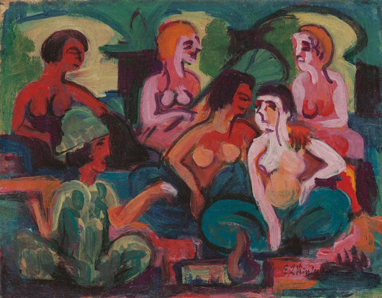 This picture shows the following artwork: Ernst Ludwig Kirchner. ”Im Palast der Prinzessinnen”. Circa 1922.