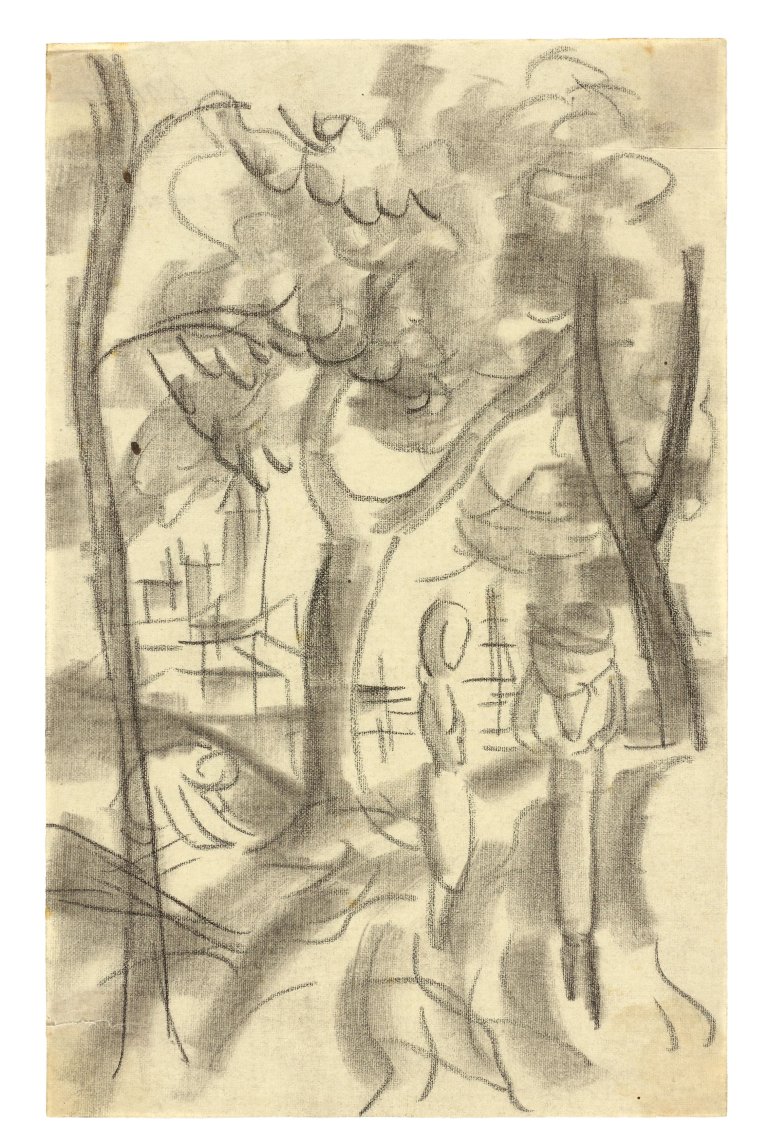 This picture shows the following artwork: August Macke. ”Mädchen unter Bäumen, Körbe tragend”. 1914.