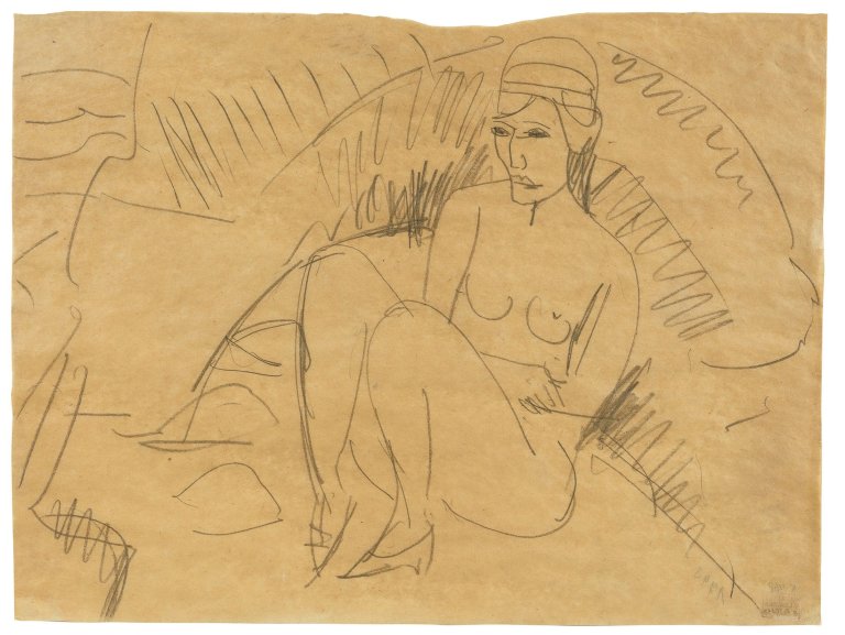 This picture shows the following artwork: Ernst Ludwig Kirchner. Akt (Erna) am Strand von Fehmarn“. Circa 1913.