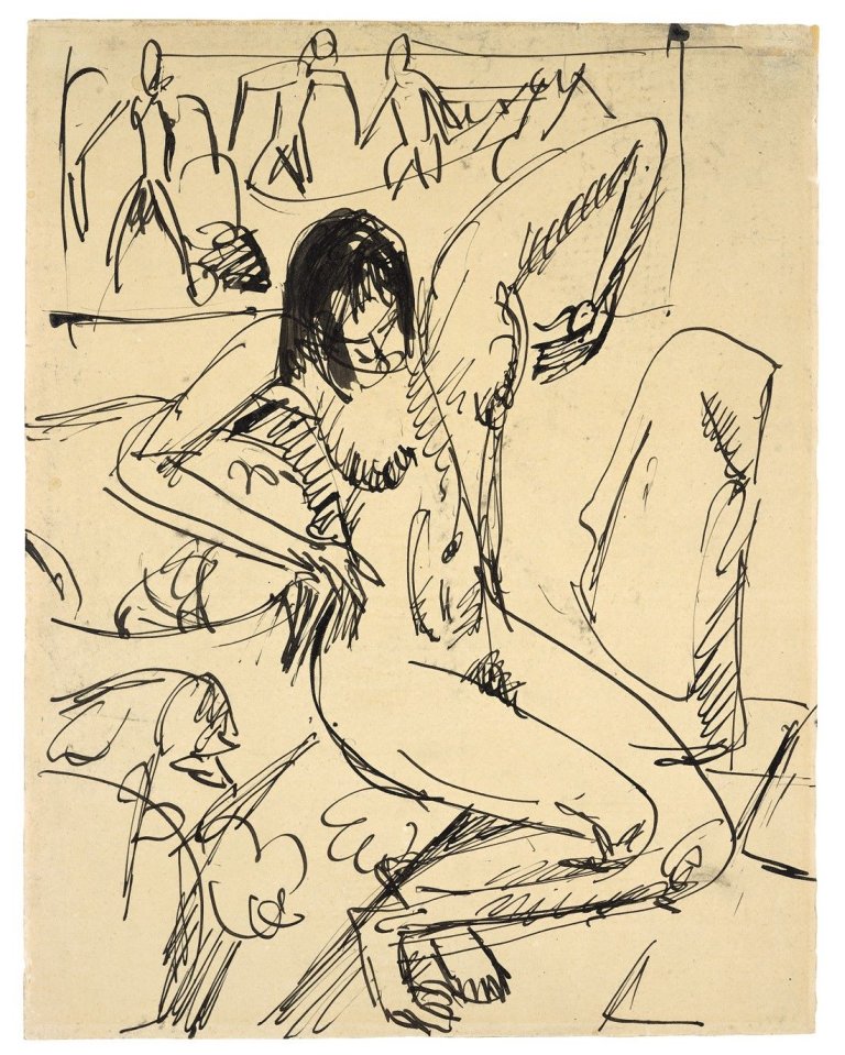 This picture shows the following artwork: Ernst Ludwig Kirchner. Akt auf dem Sofa. Um 1912.