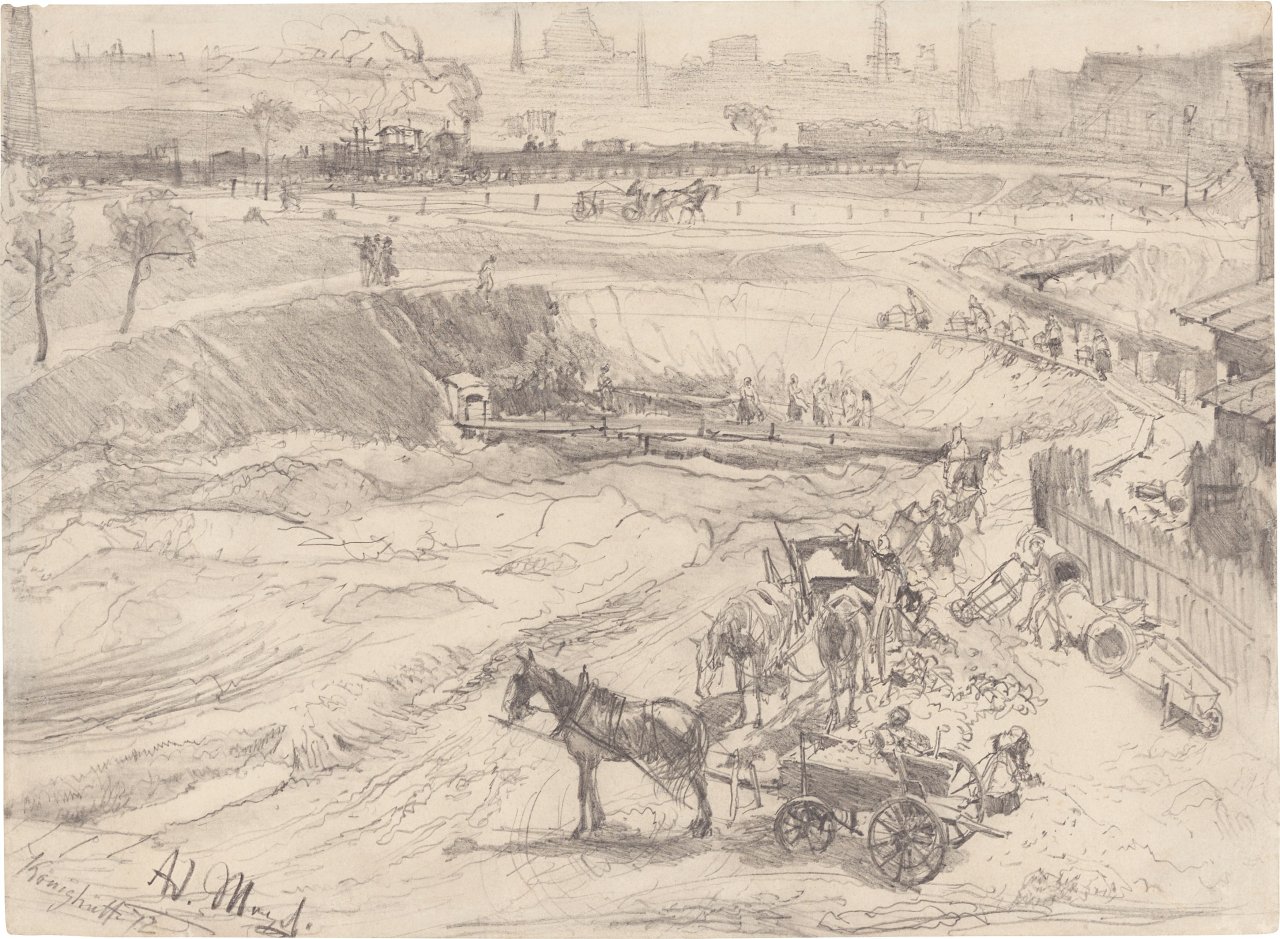 This picture shows the following artwork: Adolph Menzel. Open pit mine in Königshütte. 1872.