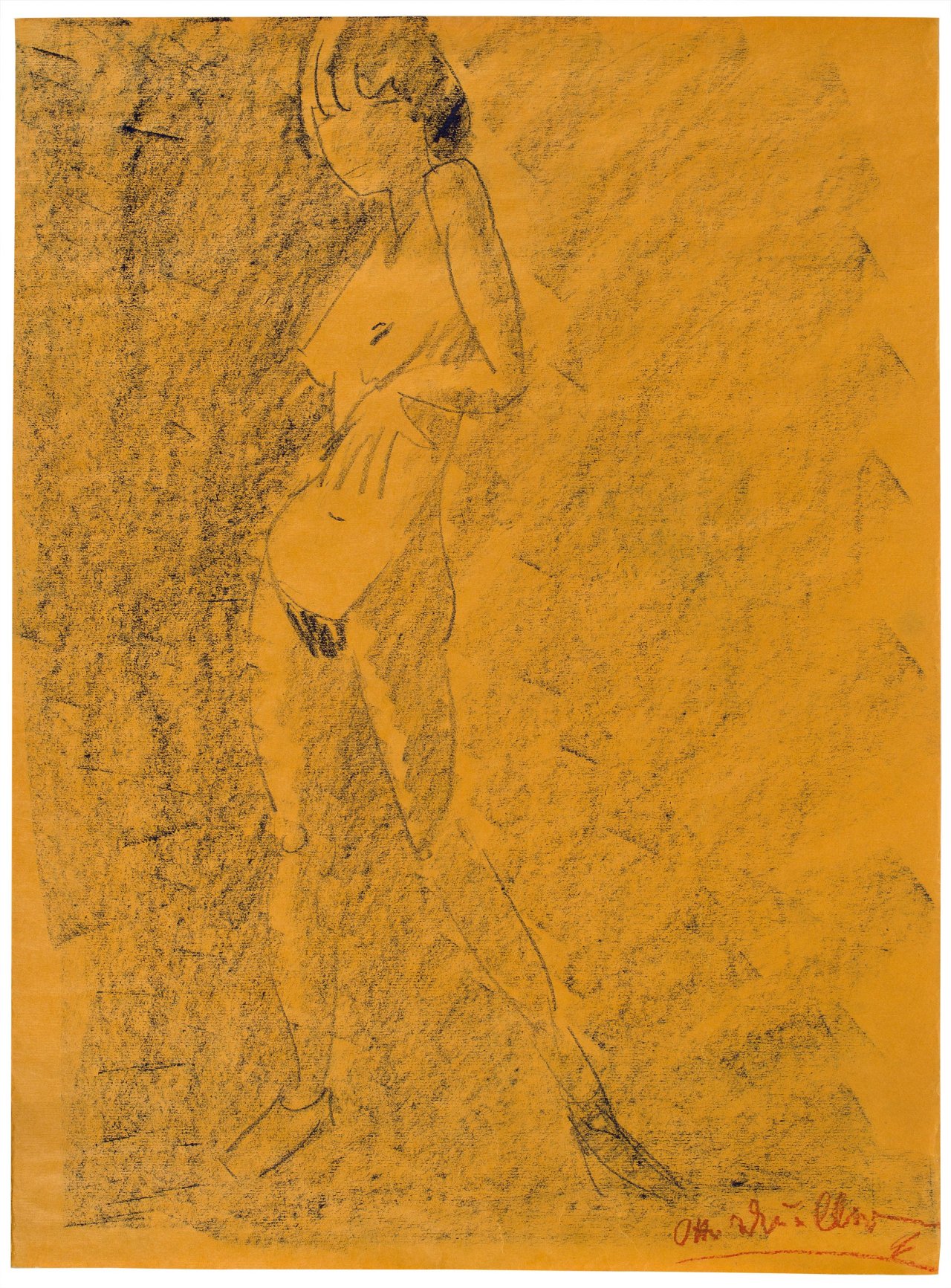 Auf diesem Bild ist das folgende Kunstwerk zu sehen: Otto Mueller. Stehender weiblicher Akt. 1920er Jahre.