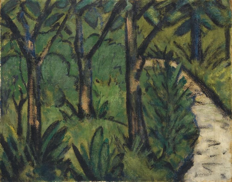 This picture shows the following artwork: Otto Mueller. „Wald und Fluss“. Circa 1928.