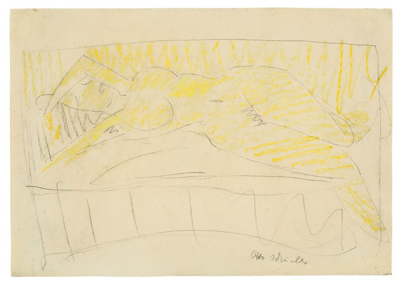 This picture shows the following artwork: Otto Mueller. „LIEGENDER AKT” (auch: „LIEGENDER WEIBLICHER AKT / AKTSTUDIE“). Circa 1921.