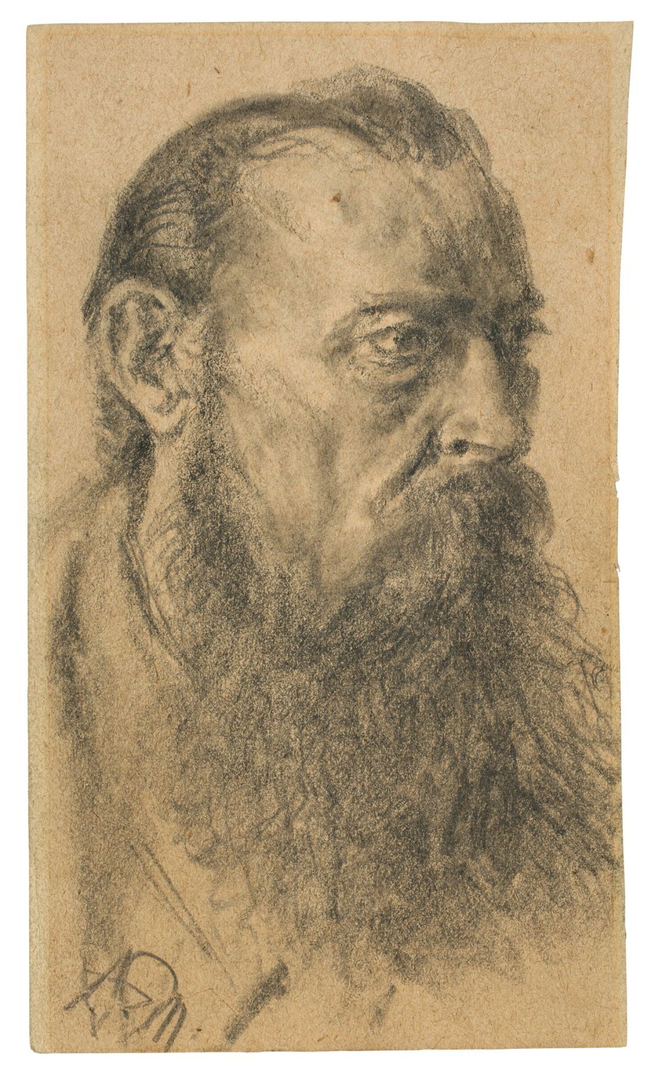 This picture shows the following artwork: Adolph Menzel. Kopf eines bärtigen Mannes. In the late 1890s.