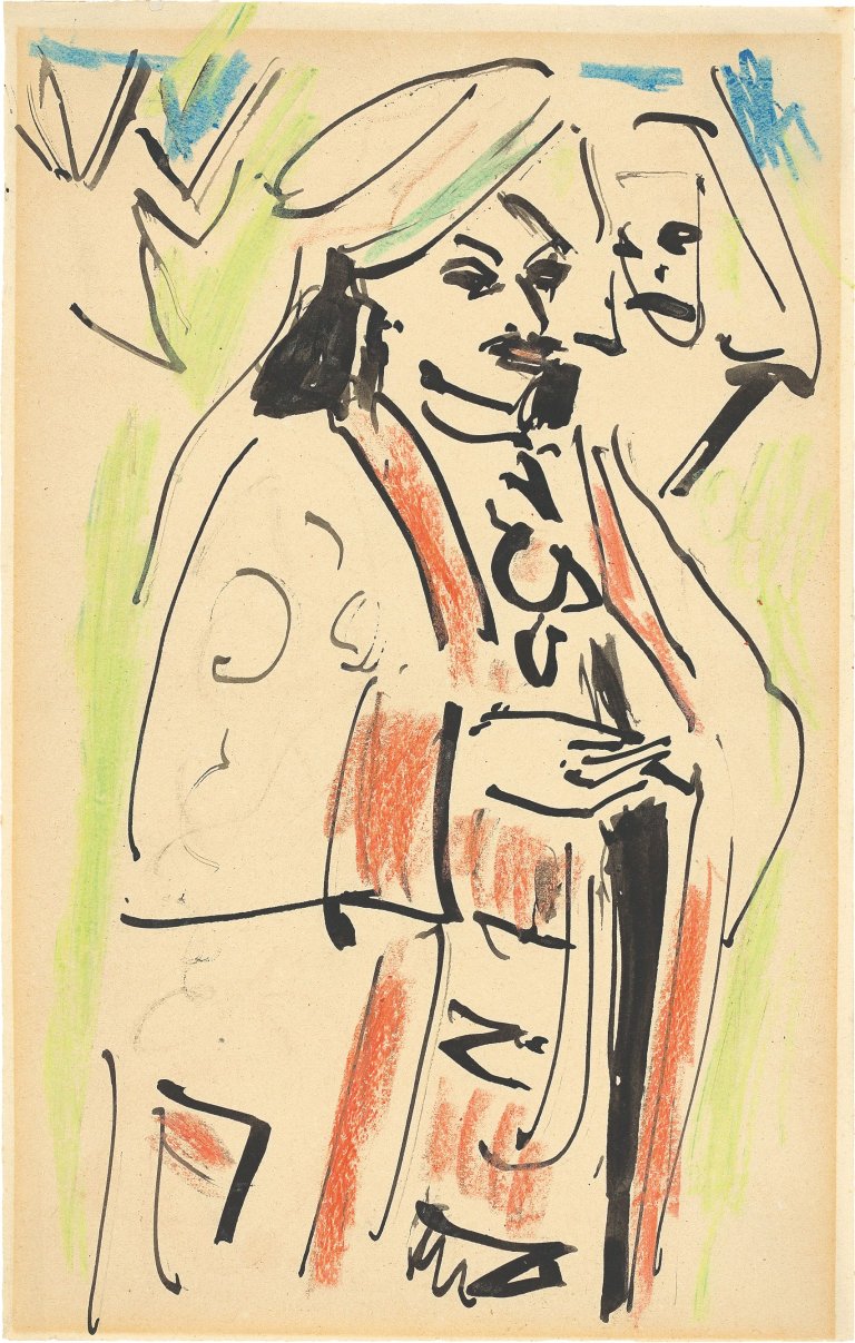 This picture shows the following artwork: Ernst Ludwig Kirchner. Orientale mit Turban. Circa 1910.