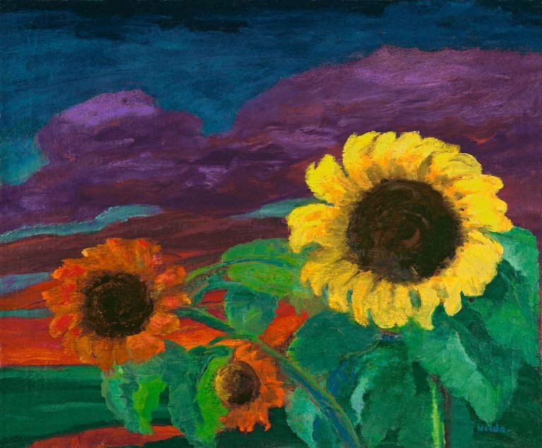 This picture shows the following artwork: Emil Nolde. „Sonnenblumen im Abendlicht“. 1943.
