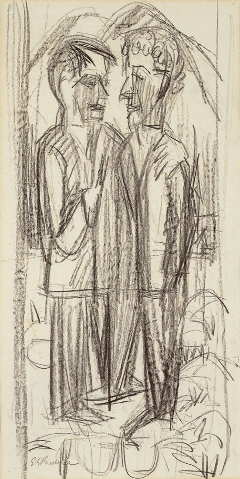This picture shows the following artwork: Ernst Ludwig Kirchner. Die Freunde Müller und Scherer (doppelseitiges Studienblatt). 1924.