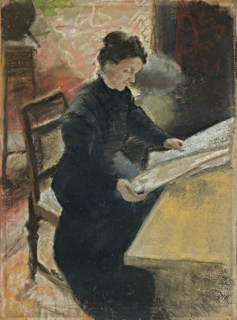 This picture shows the following artwork: August Macke. „Porträt Sofie Gerhardt, Zeitung lesend (Lesende Frau)“. 1907.