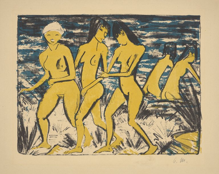 This picture shows the following artwork: Otto Mueller. ”Fünf Gelbe Akte am Wasser”. 1921.