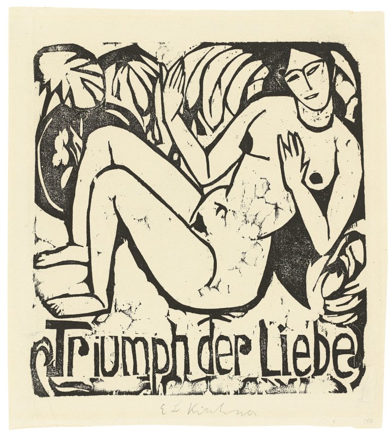 This picture shows the following artwork: Ernst Ludwig Kirchner. „Triumph der Liebe, Titelblatt“. 1911.