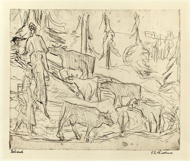 This picture shows the following artwork: Ernst Ludwig Kirchner. „Abtrieb der Kühe“. 1922.