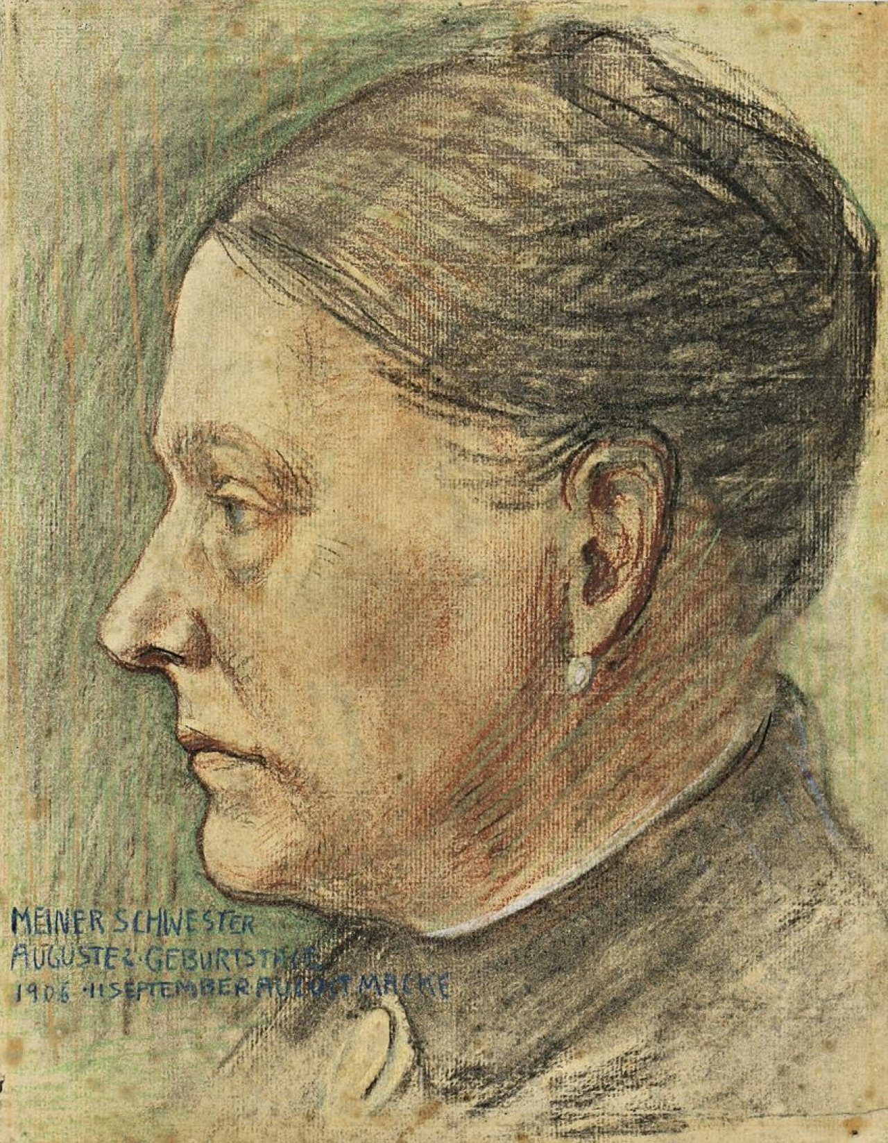 This picture shows the following artwork: August Macke. „Bildnis Auguste Macke im Profil nach links“. 1906.