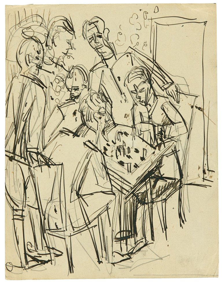 This picture shows the following artwork: Ernst Ludwig Kirchner. „Schachspielende Offiziere“. 1915.