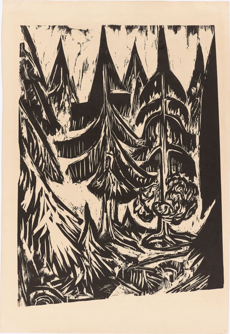 This picture shows the following artwork: Ernst Ludwig Kirchner. ”Taunustannen”. 1916.