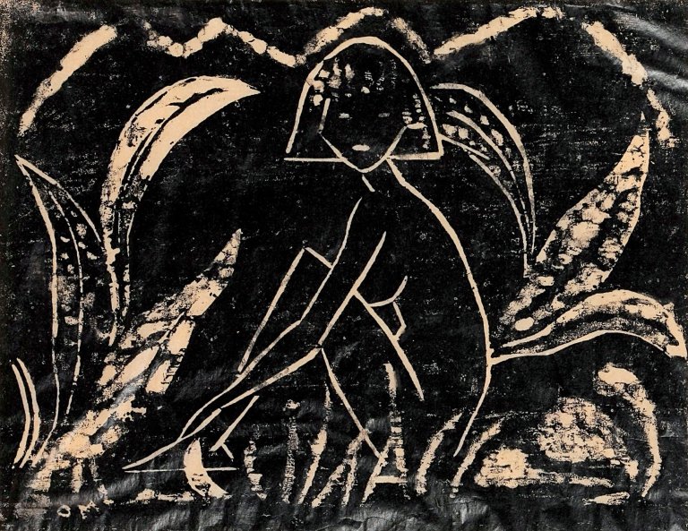 This picture shows the following artwork: Otto Mueller. „Mädchen zwischen Blattpflanzen“. 1912.