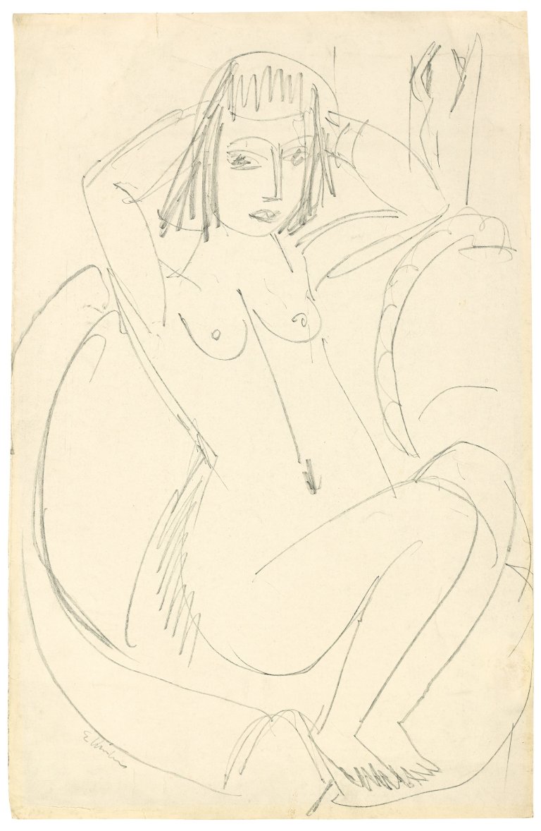This picture shows the following artwork: Ernst Ludwig Kirchner. Sitzende Frau. Circa 1913.