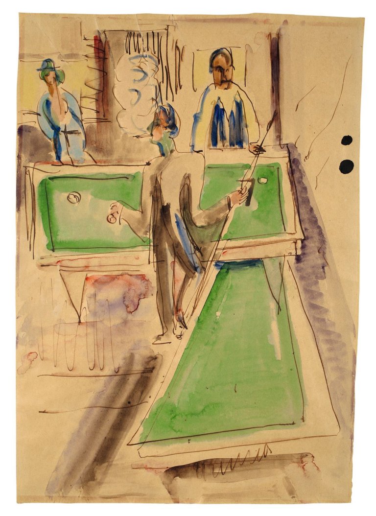 This picture shows the following artwork: Ernst Ludwig Kirchner. Billardspieler. Circa 1924.