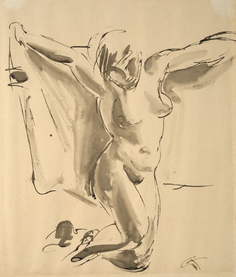 This picture shows the following artwork: Georg Kolbe. Kniender Akt mit Tuch. Circa 1924/25.