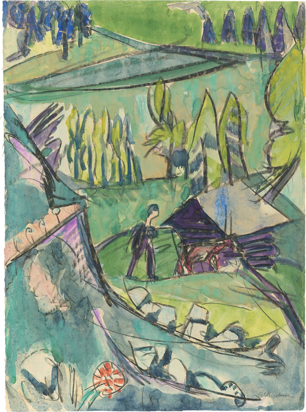 This picture shows the following artwork: Ernst Ludwig Kirchner. Landscape in the Alpine foothills (Davos). Circa 1919.
