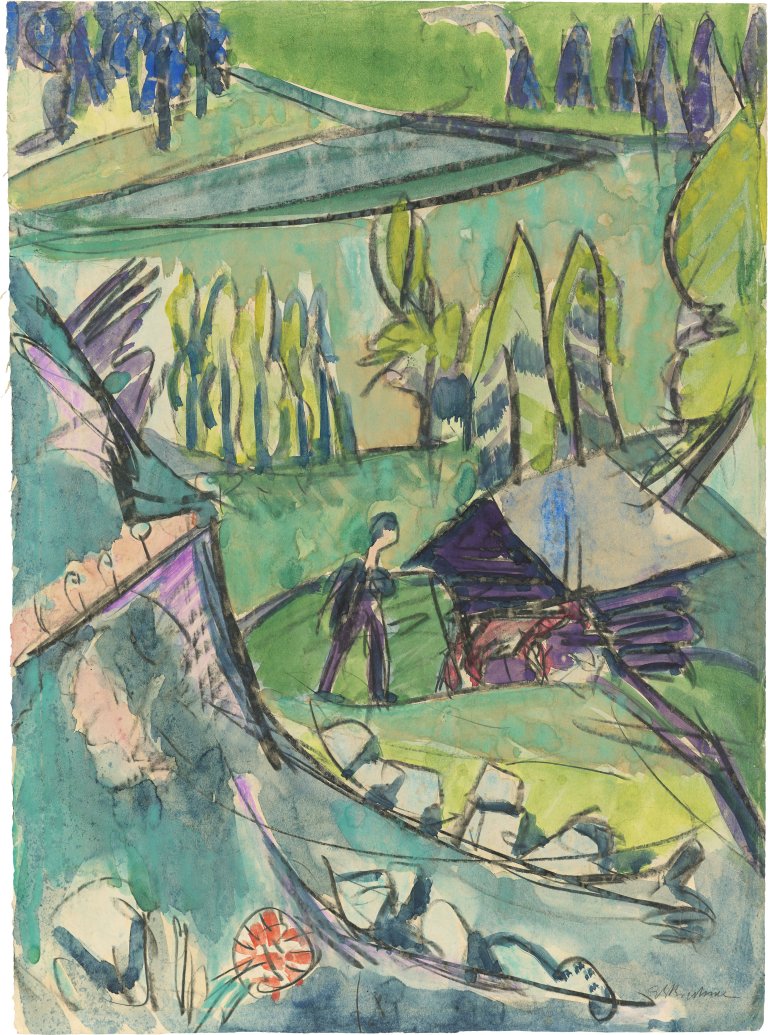 This picture shows the following artwork: Ernst Ludwig Kirchner. Landscape in the Alpine foothills (Davos). Circa 1919.