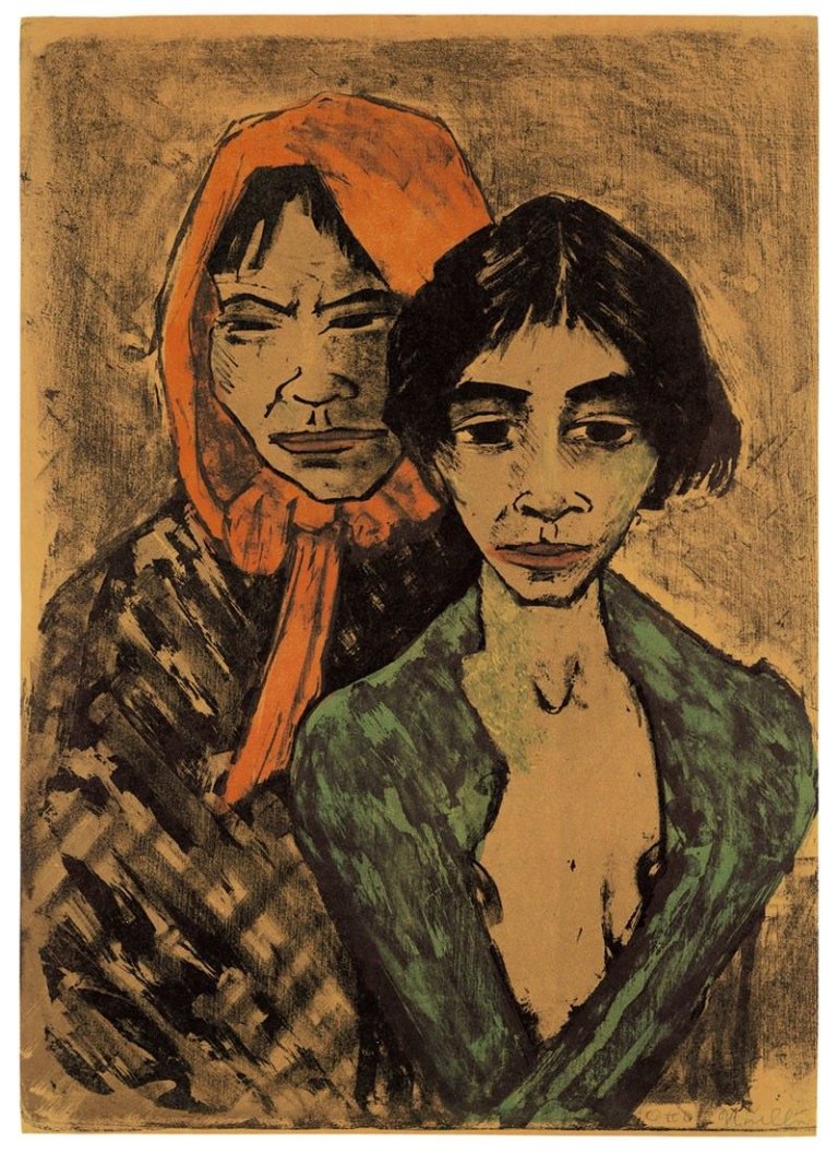 This picture shows the following artwork: Otto Mueller. „Zwei Zigeunerinnen (Zigeunermutter mit Tochter)“. 1926/1927.